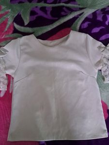 Off White Tees Whith Net Sleeves And Bow Tie 🎀