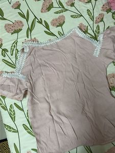 Pink Cold Shoulder Top with Lace Trim