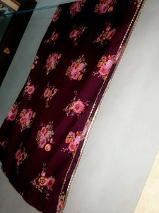 Floral Print Dupatta with Lace Border