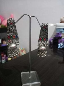Oxidized Silver Jhumka Earrings