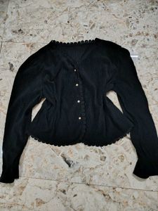 Elegant Black Textured Button-Up Top