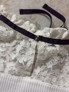 White Lace Trim Top with Bow