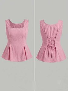 Chic Pink Corset Back Peplum Top
