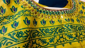 Designer Yellow Kurta with Green Print