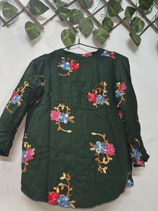 Embroidered Dark Green Peasant Blouse