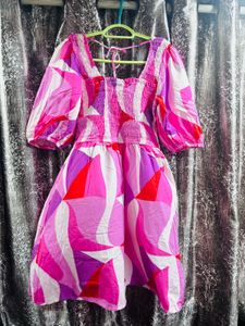 Boho Abstract Print Square Neck Dress