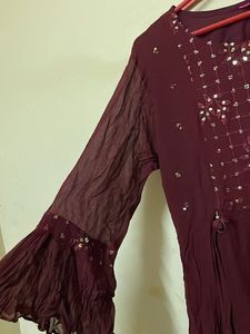Maroon Embellished Anarkali Kurti