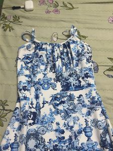 Blue &amp; White Print Maxi Dress