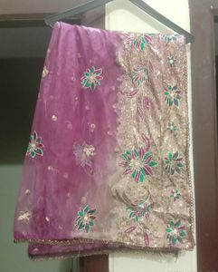 Dupatta With Machine Embroidery And Chamki