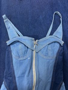 Denim Bodysuit with Zipper