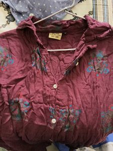 Maroon Printed Button-Down Shirt