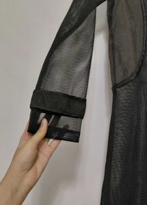Black Mesh Trench Coat