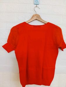Orange Lace Trim Knit Top