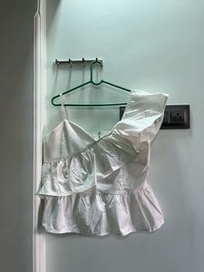 Chic White One-Shoulder Ruffle Top