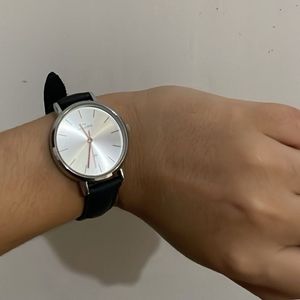 Minimalist Silver Dial Watch with Black Strap