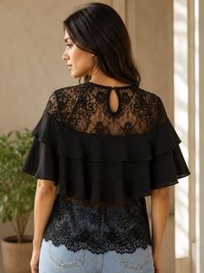 Chic Black Lace Ruffle Top