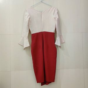 Cream And Maroon Bodycon Korean Dress