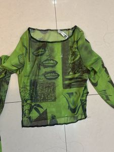 newmeMesh Graphic Print Long Sleeve Top