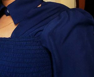 Navy Blue Smocked Collared Top