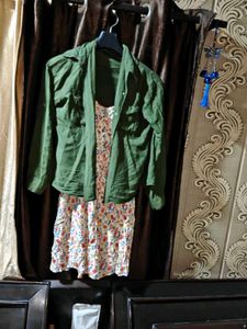 Floral Print Dress with Green Shrug