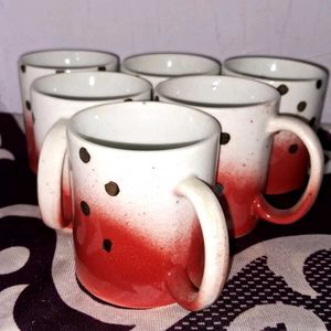 Set of 6 Red Polka Dot Mugs