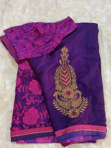 Vibrant Purple Embroidered Saree with Blouse