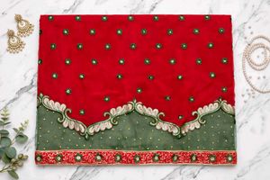 Red Embroidered Net Saree