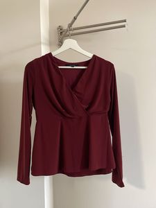Maroon Draped Long Sleeve Peplum Top