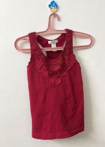 Red Crochet Floral Tank Top