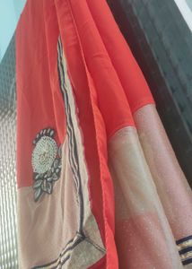Embroidered Red Saree