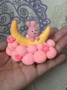 Cute Pink Bunny Moon Sculpture