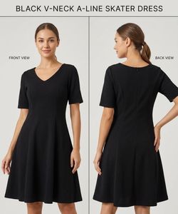 Classic Black V-Neck A-Line Skater Dress