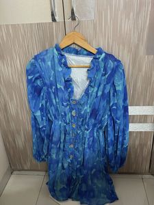 Blue Floral Print Button-Up Dress