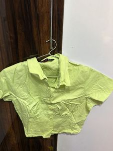 Lime Green Cropped Collared Shirt