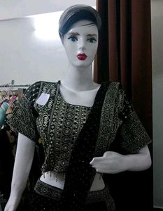 Designer Black Sequined wrap saree