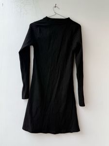 Black Ribbed Mock Neck Mini Dress