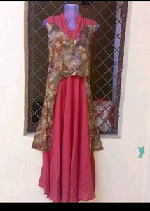bust 40 Elegant Floral Print Jacket with Pink Gown