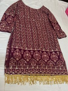 Embroidered Kurta with Tassel Hem