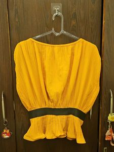Stylish Yellow Pleated Top with Black Band