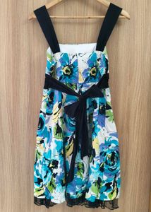 Floral Print Mini Dress with Black Accents
