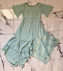 Asymmetrical Flowy Mint blue Ruffle Gown