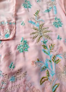 New Peachish Pink Heavy Embroidered Kurta Set