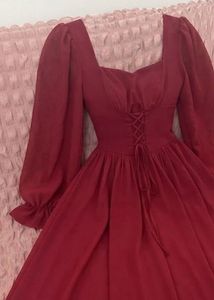 Chic Red Lace-Up Midi Dress