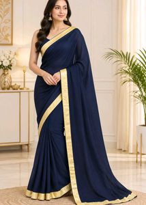 Elegant Navy Blue saree with Gold Border