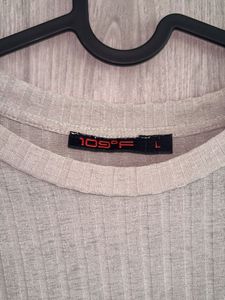 Grey Ribbed Bell Sleeve Top