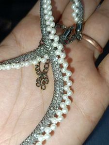 Sparkly Pearl &amp; Silver Choker Necklace