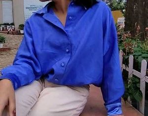 Fancy Blue Satin Button-Up Shirt