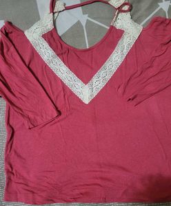 Chic Lace Trim Cold Shoulder Top