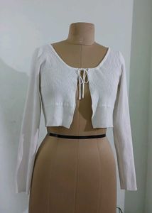 White Knit Tie-Front Cardigan