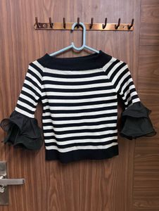 Chic Striped Top with Ruffle Sleeves